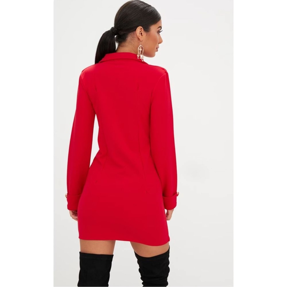 Pretty Little Thing Red Double-Breasted Long Sleeve Blazer Dress w/ Gold Buttons - Picture 2 of 8